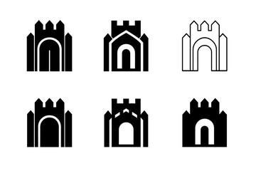 Palisade Logo Set. Palisade. Icon set. Set Logo of Palisade: Wooden stakes. harmonious logo variations of the same emblematic concept (Negative space, Stylized