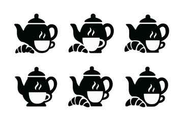 Coffee Pastries Icon Set. Coffee and pastries. Icon set. Set Logo of Coffee and pastries: Teapot. harmonious logo variations of the same emblematic concept,