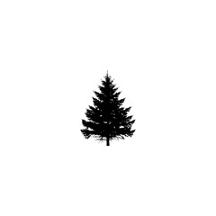 A silhouette of a christmas tree with a pointed top and branches on a white background in a simple design