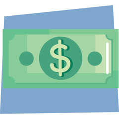 Green Dollar Bill With A Teal Circle And A White Dollar Sign Centered In The Middle Set Against A Translucent Blue Background With A Subtle Shadow Below