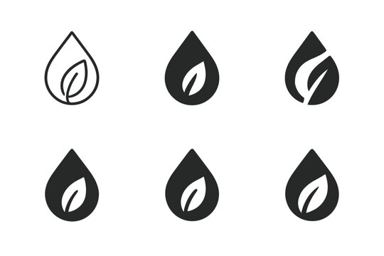 Algal Bloom Logos. Algal bloom control. Icon set. Set Logo of algal bloom control: chemical drop control. harmonious logo variations of the same emblematic