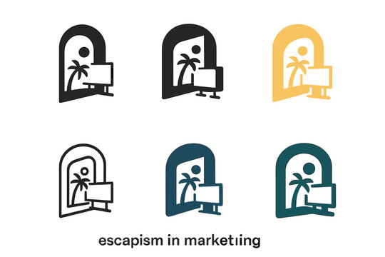 Escapism Marketing Logos. escapism in marketing. Icon set. Set Logo of escapism in marketing: portal-shaped advertisement. harmonious logo variations of the