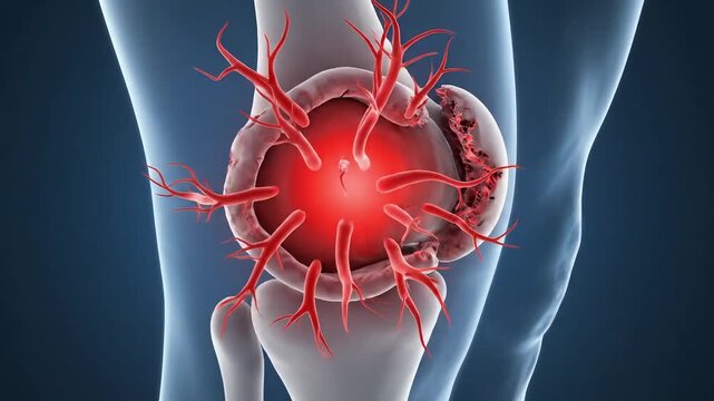 Animated knee joint model for medical presentations or orthopedic surgery videos, offering a clear and engaging visual aid for patient education