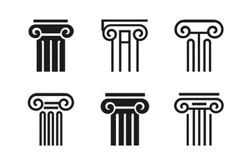Decorative Column Logos. Slim columns. Icon set. Set Logo of slim columns: decorative capital. harmonious logo variations of the same emblematic concept, each