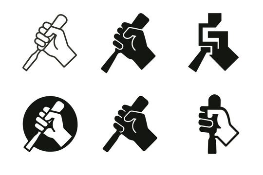 Artisan Logo Variations. Craftsmanship and manual labor in the arts. Icon set. Set Logo of Craftsmanship: artisan hand holding a chisel. harmonious logo