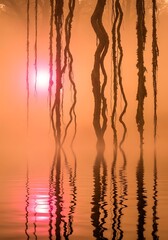 Mystical waterscape with diffused sunlight and intertwining vines