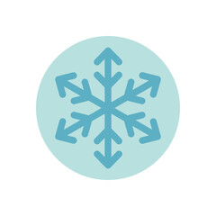 Blue round label with snowflake outline and winter element. Frost ornament forms a cold symbol for package lid. Ice accent and xmas seal add seasonal touch for product branding delivery.