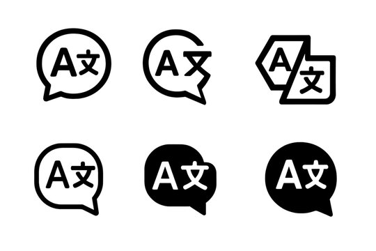 Multilingual Tutoring Icons. Language tutoring and educational services. Icon set. Set Logo of language tutoring and educational services: multilingual