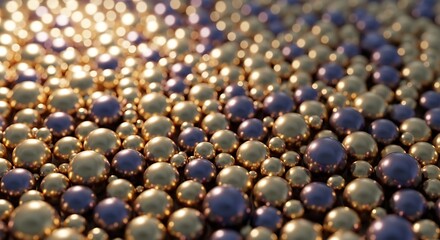Spherical array of golden and blue metal balls shimmering on surface