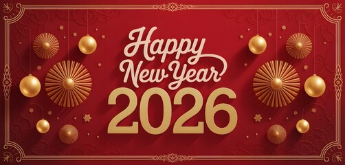 Happy New Year 2026 Celebration Graphic Featuring Snowflake Accent, Festive Greeting Typography, and Elegant Seasonal Design
