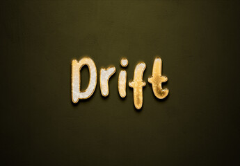 Old gold text effect of word Drift with 3D glossy style Mockup.