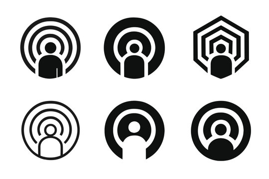 Depression Constriction Logos. Wall of depression closing in around a figure. Icon set. Set Logo of wall of depression closing in around a figure: concentric