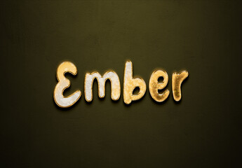 Old gold text effect of word Ember with 3D glossy style Mockup.