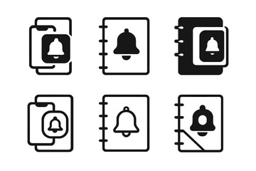 Planner Icon Variations. Using an app or paper planner to organize thoughts and appointments. Icon set. Set Logo of using an app or paper planner to organize