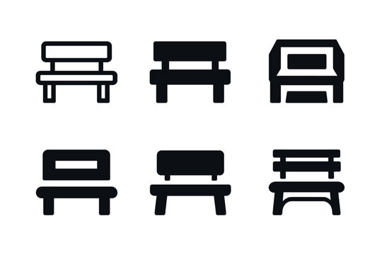 Bench Logo Variations. Empty bench. Icon set. Set Logo of empty bench: bench under tree. harmonious logo variations of the same emblematic concept, each with