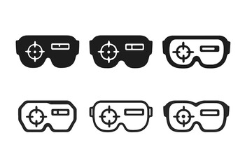 Augmented Reality Glasses Icons. Augmented reality glasses for gaming or navigation. Icon set. Set Logo of augmented reality glasses for gaming or navigation: