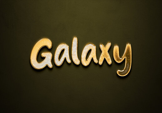 Old gold text effect of word Galaxy with 3D glossy style Mockup.