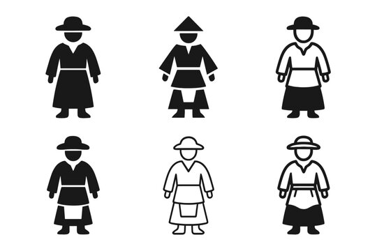 Medieval Costume Logos. medieval costumes. Icon set. Set Logo of medieval costumes: royal banquet dress. harmonious logo variations of the same emblematic