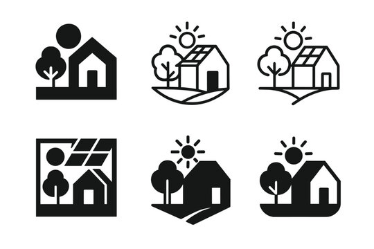 Self-Sufficiency Logos. Self-sufficiency. Icon set. Set Logo of self-sufficiency: water well. harmonious logo variations of the same emblematic concept, each