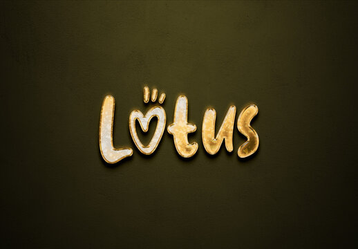 Old gold text effect of word Lotus with 3D glossy style Mockup.