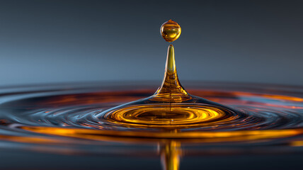 Golden Liquid Droplet Creating Ripples