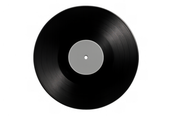 Vinyl record playing music with a blank label, retro sound entertainment and classic audio disc on transparent background