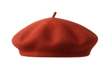 Red beret hat with a classic french style, made of wool or felt fabric, a fashionable headwear accessory
