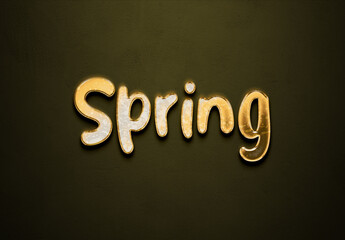 Old gold text effect of word Spring with 3D glossy style Mockup.