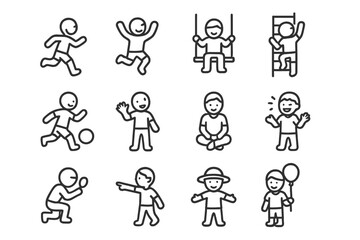 Fototapeta premium Children's Outdoor Icon Set. Children?s outdoor fun. Line icon set of Children?s outdoor fun: child running, child jumping, child swinging, child climbing,