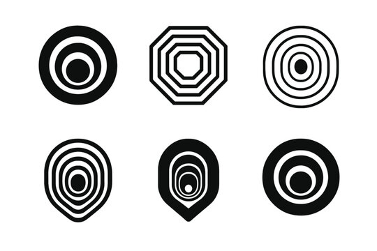 Abyss Logo Variations. Deep. Icon set. Set Logo of deep: symbolic abyss created by concentric geometry. harmonious logo variations of the same emblematic