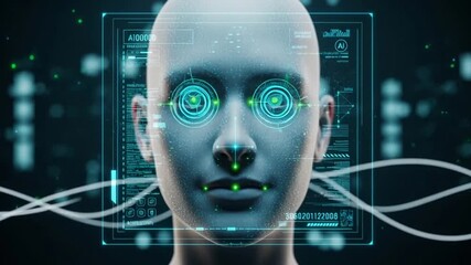 Futuristic AI Interface Humanoid Head with Advanced Technology Overlay. - Powered by Adobe