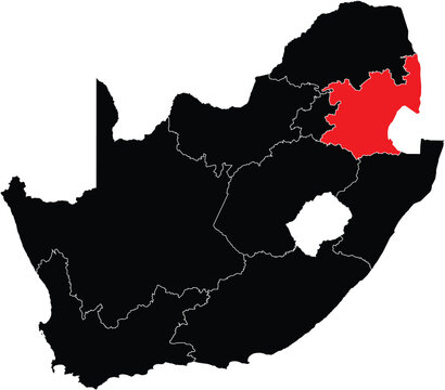Mpumalanga Province on Map of South Africa Editable Vector