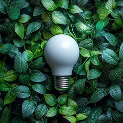 Eco Bulb Surrounded by Green Leaves, Sustainable, Energy saving  high resolution   for isolate image