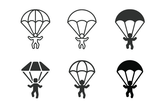 Parachute Logo Variations. Parachute. Icon set. Set Logo of Parachute: Parachute pack ready for jump. harmonious logo variations of the same emblematic