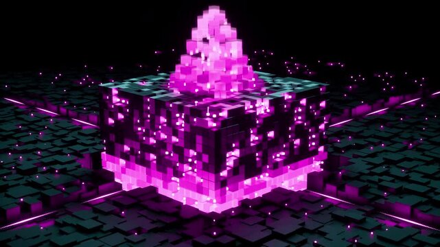 Pink magenta energy block forming high power digital core activation
