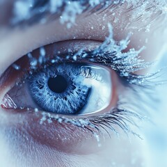 Winter's Gaze Close-up Eye Composition with Snowflakes, Blue Iris, Fantasy Concept, Photography, Digital Art Winter Wonderland, Frozen Eye   high resolution   for isolate image