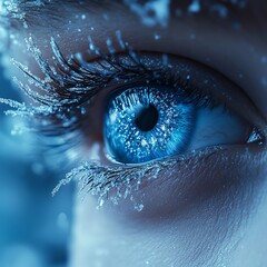 Winter's Gaze Close-up Eye Composition with Snowflakes, Blue Iris, Fantasy Concept, Photography, Digital Art Winter Wonderland, Frozen Eye   high resolution   for isolate image