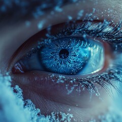 Winter's Gaze Close-up Eye Composition with Snowflakes, Blue Iris, Fantasy Concept, Photography, Digital Art Winter Wonderland, Frozen Eye   high resolution   for isolate image