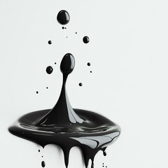 Abstract Black Liquid Drops on White Surface, Fluid, Minimalism   high resolution   for isolate image