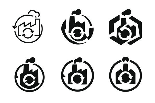 Eco-Friendly Industrial Logos. Reducing industrial pollution through waste management. Icon set. Set Logo of reducing industrial pollution through waste