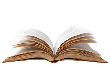 Fototapeta premium Open book, pages fanned out, light brown cover, white pages