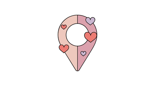 A charming illustration of a location pin filled with hearts, symbolizing love and connection.
