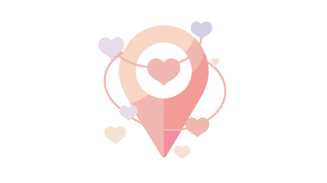 A romantic location pin with hearts representing love and connection.