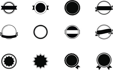 Collection of black and white vintage badge and label designs.