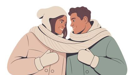 Obraz premium A loving couple embracing the winter chill with warmth and affection.