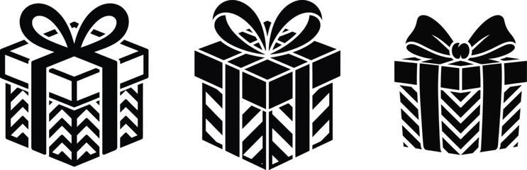Three black and white christmas gift boxes.