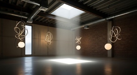Abstract Lighting Installation with Diffused Natural Light Streaming In
