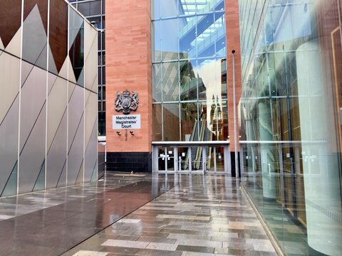Manchester, UK - October 24, 2025: External view of the Magistrates Court Building in central Manchester, England. 