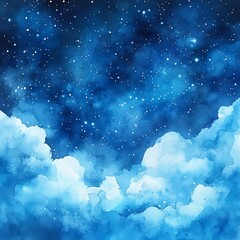 Watercolor Night Sky Clouds, Stars, Dreamy Blue, Celestial Art, Watercolor Painting Celestial, Dreamscape   high resolution   for isolate image