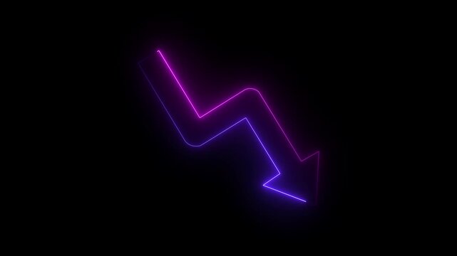Financial business Loss down graph chart with red neon line,glowing red neon downward graph with arrow indicating decline, loss, and negative trends on a dark, abstract background, perfect .4K